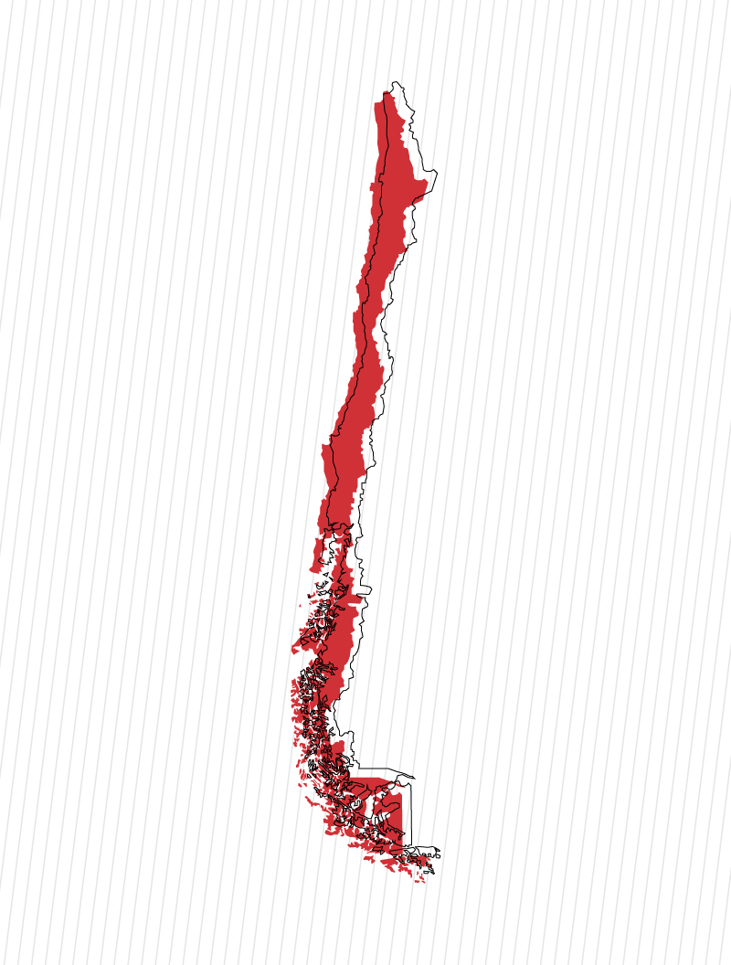 Red vector image of Chile with black outline and white background (Zimmerman Industries branding colors to demonstrate their global presence).