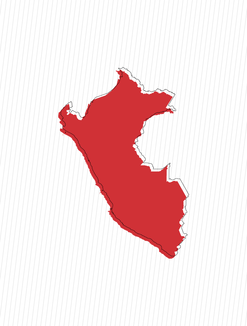 Red vector image of Peru with black outline and white background (Zimmerman Industries branding colors to demonstrate their global presence).