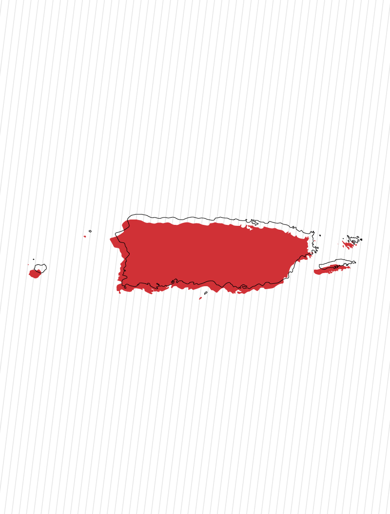 Red vector image of Puerto Rico with black outline and white background (Zimmerman Industries branding colors to demonstrate their global presence).