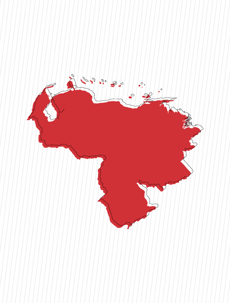 Red vector image of Venezuela with black outline and white background (Zimmerman Industries branding colors to demonstrate their global presence).