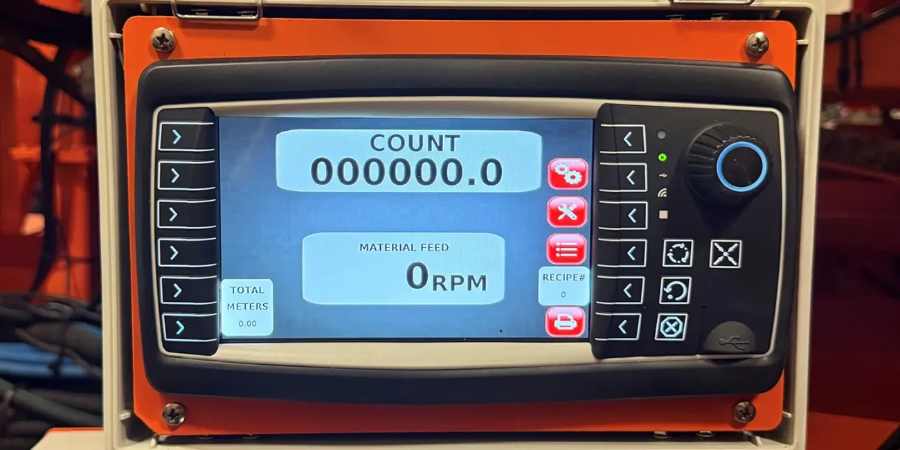 Zoomed in rear view of the zim-mixer's back up camera system for better chute control and job site navigation.