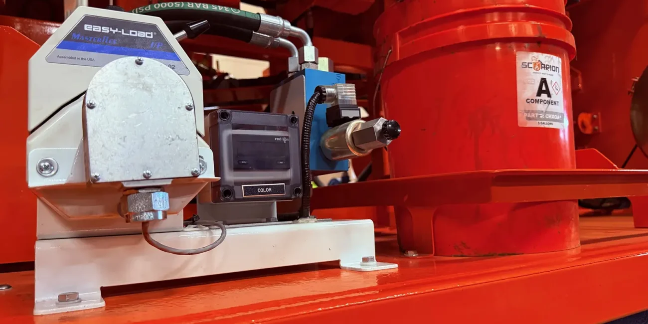 Zoomed in rear view of the zim-mixer's back up camera system for better chute control and job site navigation.