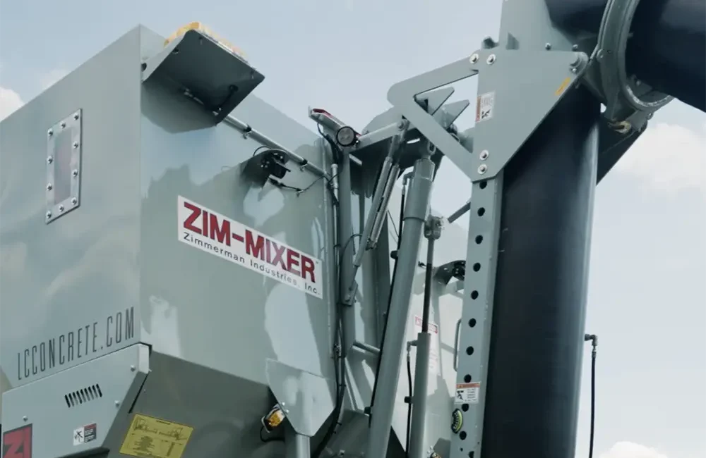Zoomed in rear view of the zim-mixer's back up camera system for better chute control and job site navigation.