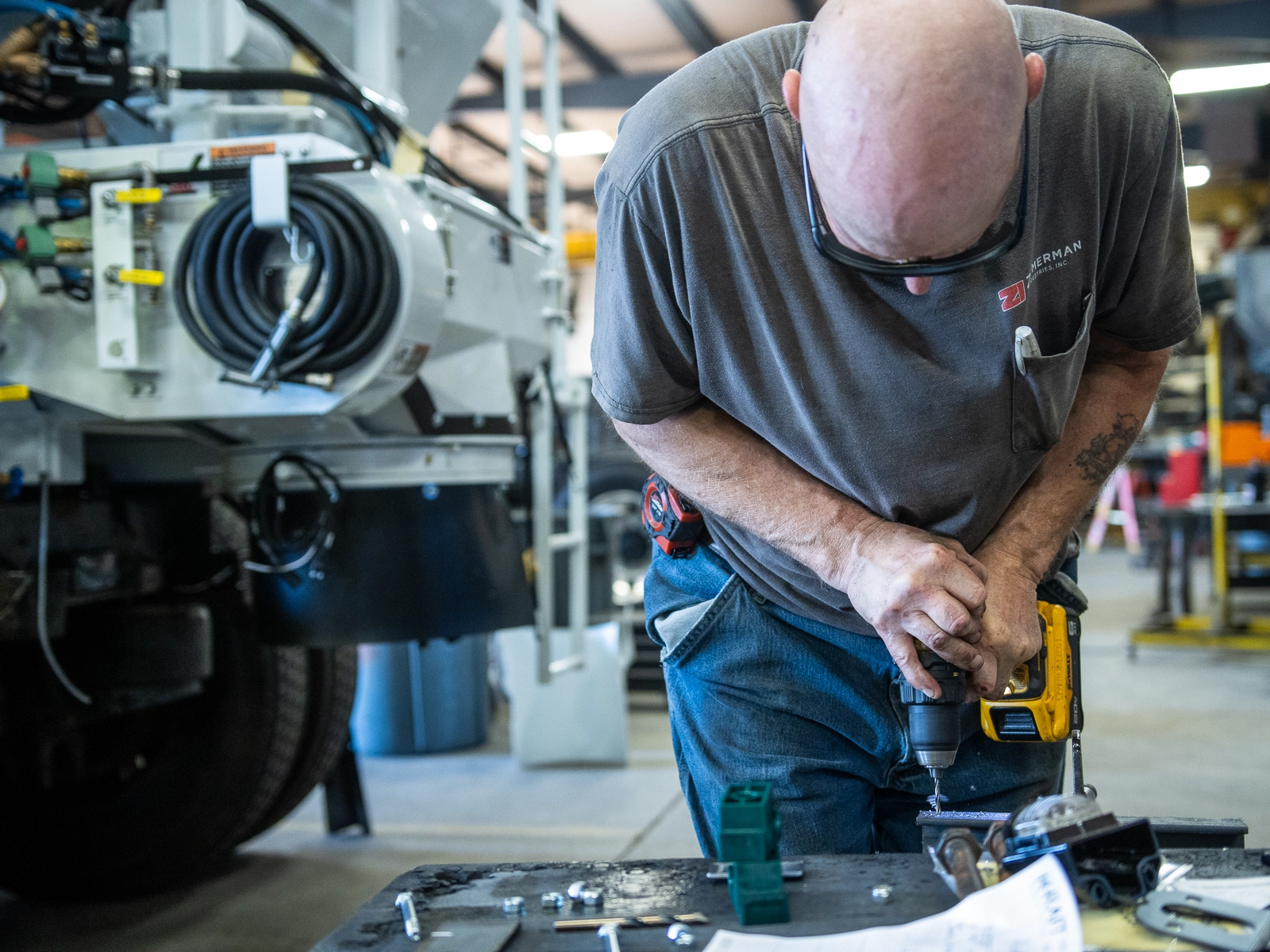 Zimmerman Industries service team manufacturing/repairing volumetric concrete mixer